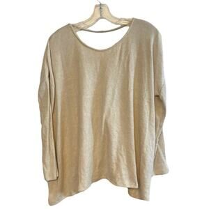 Lush Twist Back Open Back Sweater Top Small Beige Lightweight Knit NWT